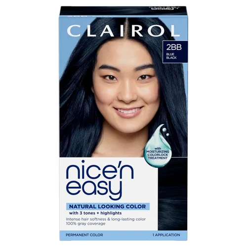Clairol Nice'n Easy - Tinte permanente para el cabello, color azul negro 2BB, paquete de 1 unidad 2BB Azul Negro