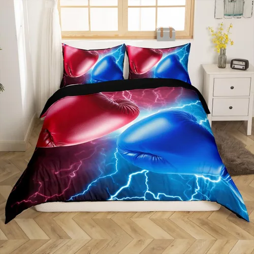 Miniatura 4 de Juego de funda de edredón de boxeo, tamaño matrimonial para adultos y adolescentes, juego de cama con patrón de juego competitivo, funda de edredón