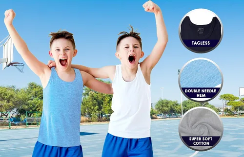 Miniatura 6 de Brix Camiseta sin mangas para niños, sin etiquetas, 100% algodón, súper suave, paquete de 4 novedades.