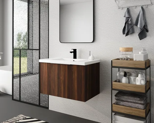 Miniatura 2 de LKTART Moderno flotador de 30 pulgadas para baño y lavabo, conjunto de tocador montado en la pared con puerta de cierre suave, juego de gabinete