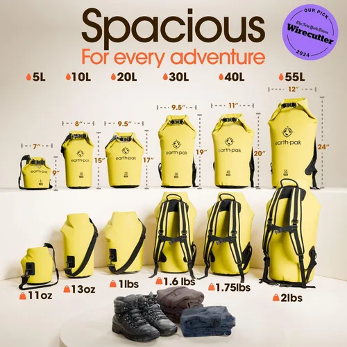 Miniatura 2 de Earth Pak Bolsa Seca Impermeable - Mochila Impermeable de Cierre Enrollable Superior Mantiene el Equipo Seco para Kayak con Funda Impermeable