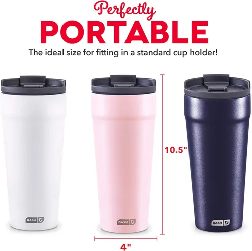 Miniatura 5 de DASH Vaso de 20 onzas con tapa a prueba de derrames y popote, vaso de café aislado al vacío de acero inoxidable, taza de viaje con recubrimiento