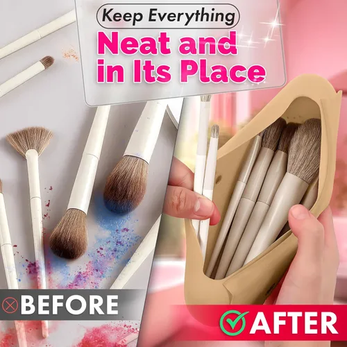 Miniatura 5 de Soporte de silicona para brochas de maquillaje de viaje: elegante bolsa de maquillaje de silicona de 8.3 pulgadas, bolsa de maquillaje de viaje
