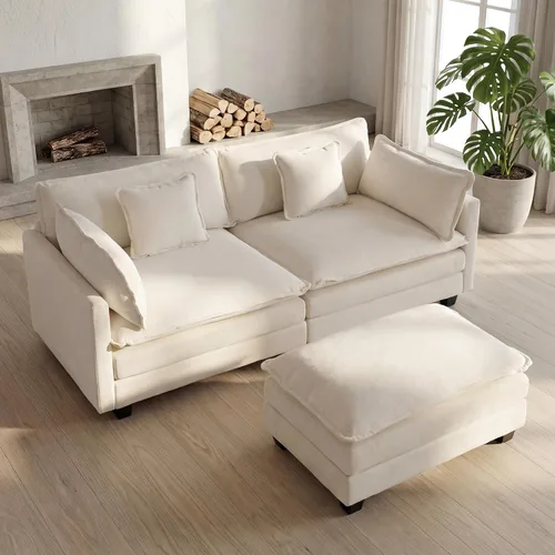 Miniatura 14 de Sofá seccional, cómodo sofá modular de nube, sofá modular de asiento profundo, sofá moderno en la nube, sofás modulares para sala de estar, Beige