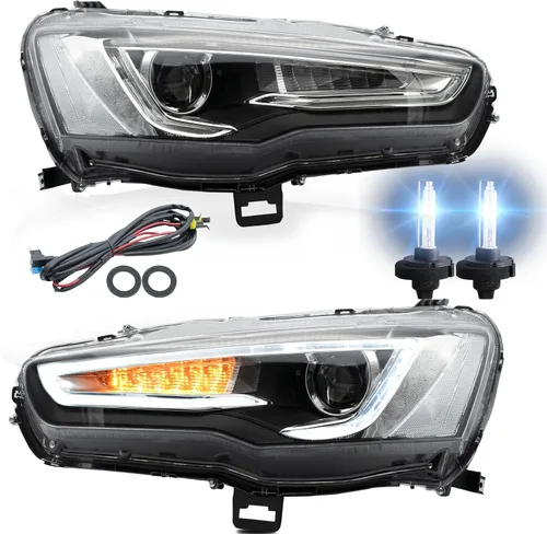 Miniatura 16 de VLAND Conjunto de faros delanteros aptos para Mitsubishi Lancer& EVO X 2008-2020 W/DRL, luz delantera LED con señal de giro secuencial, faro