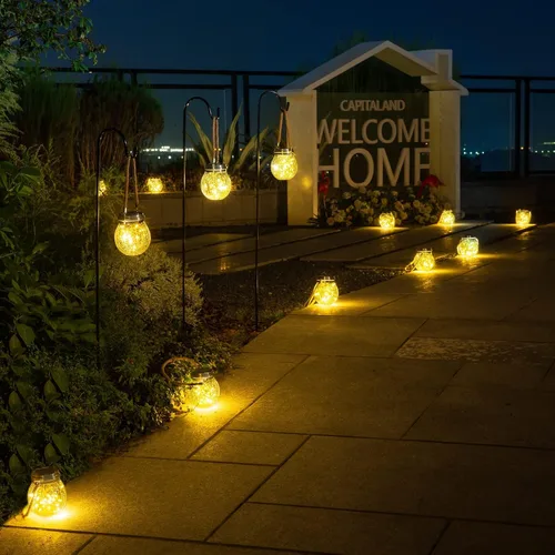 Miniatura 4 de ROSHWEY Paquete de 4 faroles solares de tamaño M para mujeres, luces solares colgantes para decoración de jardín, impermeables, con 15 LED