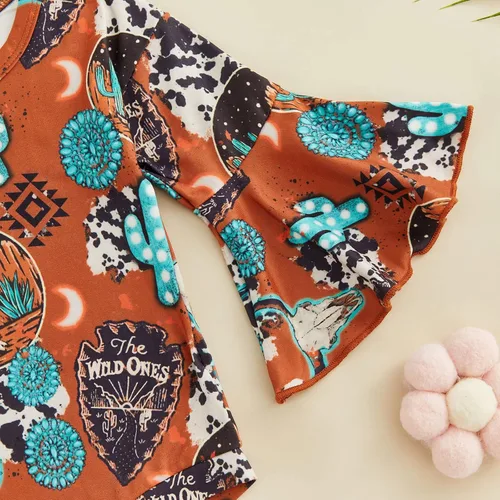 Miniatura 6 de Kayotuas Mameluco de manga acampanada para bebé niña con estampado de vaca floral con diadema para bebé