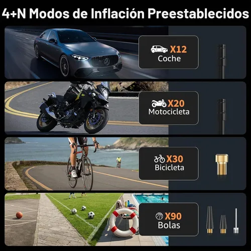 Miniatura 8 de Lucklike Compresor de aire portátil para inflador de neumáticos, bomba de bicicleta inalámbrica de 150 PSI, bomba de aire 5 veces más rápida