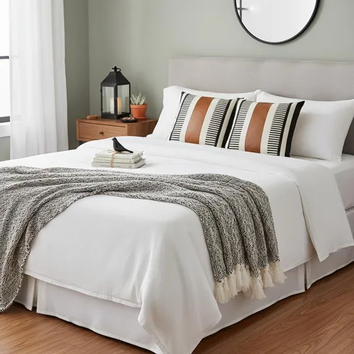 Miniatura 6 de Paquete de 2 fundas de almohada decorativas estilo granja para sofá, fundas de cojín cuadradas de cuero sintético con rayas tribales, fundas de Negro