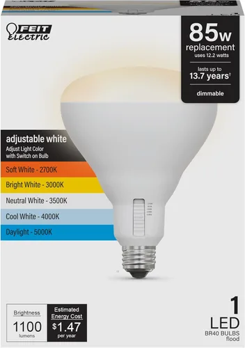 Miniatura 11 de Feit Electric Bombilla LED BR30, equivalente a 100 W, regulable, 5CCT, base mediana E26, 90 CRI, 1400 lúmenes, blanco ajustable, 13 años de vida