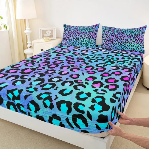Miniatura 23 de Sábana bajera ajustable con estampado de leopardo, tamaño individual, juego de ropa de cama rústica con rayas de piel de cebra, decoración