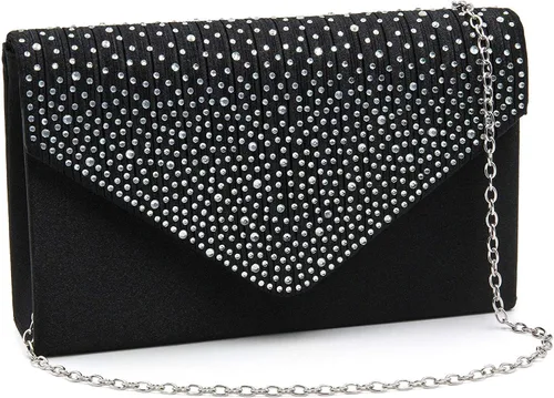 Milisente Bolso de noche para mujer, con diamantes de imitación, para boda, noche, sobre de cristal, bolso cruzado de hombro