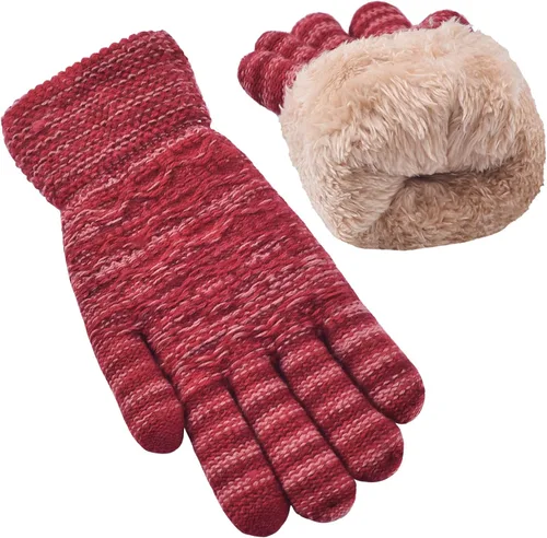 Miniatura 34 de Guantes de invierno cálidos para pantalla táctil para mujer, guantes térmicos de punto de lana con forro polar para clima frío
