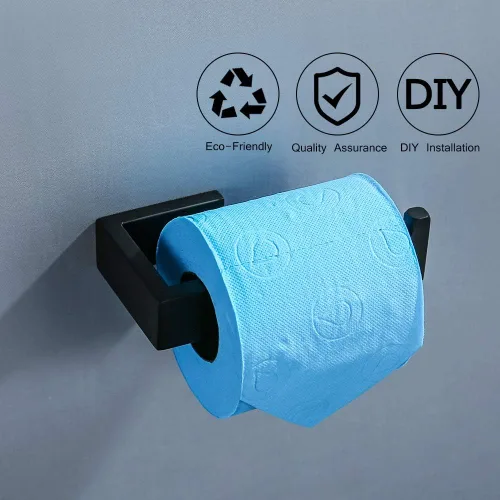 Miniatura 4 de Juego de 4 piezas de accesorios de hardware para baño, color negro, incluye toallero, soporte para toallas, gancho para bata, soporte para papel