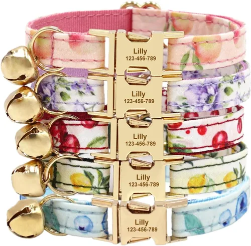 Miniatura 11 de Collar de gato personalizado con nombre y número de teléfono grabado para gatito niño y niña Estilo de pana