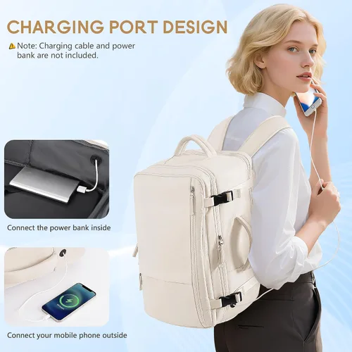 Miniatura 4 de Mochila de viaje Beraliy aprobada por aerolíneas para hombres y mujeres, Beige, Grande, Mochilas de viaje Negro