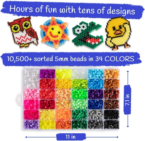 Miniatura 3 de CraftyCreations Kit de manualidades de cuentas de fusibles de 10,500 piezas, kit compatible con Perler, 34 colores, 6 tableros de clavijas, más