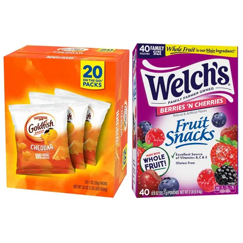 Goldfish and Welch's Snacks de frutas para el regreso a la escuela, 1 caja de paquetes de bocadillos de queso cheddar Goldfish (20 unidades) y 1