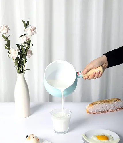 Miniatura 7 de Olla de leche pequeña beige de 1.2L con tapa lindo mango de madera hogar sartén antiadherente leche caliente bebé suplemento de alimentos olla