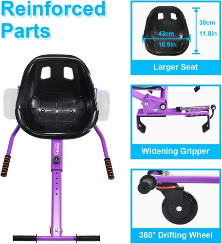 Miniatura 3 de Hishine Accesorio de asiento para aeropatineta de 6.5 a 10 pulgadas, diseño mejorado sin necesidad de correas de velcro, kit de conversión Go Kart