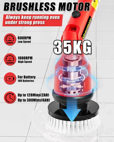 Miniatura 2 de Uniqwamo - Escobilla eléctrica giratoria compatible con batería Milwaukee 18V (batería no incluida), cepillo alimentado por batería de 1000 RPM