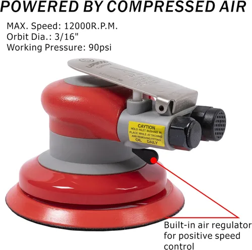 Miniatura 6 de Lijadora neumática orbital aleatoria de 5 pulgadas, lijadora de palma ligera de 3/16" (5 mm) de diámetro, 12000 RPM con 10 piezas extra de papel