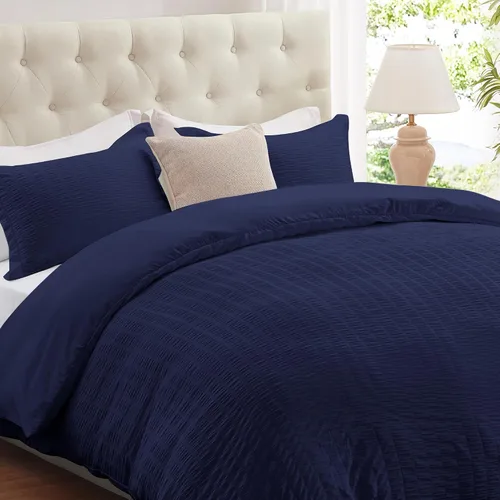 Miniatura 21 de Cozyide Beige Queen Duvet Cover Set, 3 Pieces Soft Seersucker Queen Size Duvet Cover with Zipper Closure and Corner Ties, 90"x90" Duvet Cover with 2