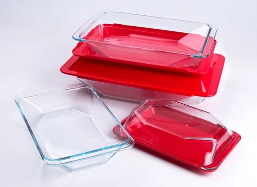 Miniatura 3 de Juego de 8 bandejas de vidrio templado para hornear con tapas sin bisfenol A. Apto para horno, microondas, refrigerador y lavavajillas, 0.8L, 1.5L