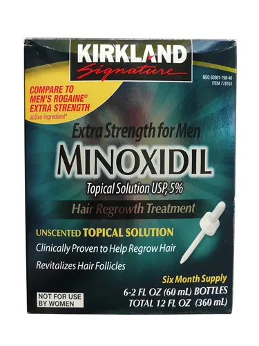|Kirkland minoxidil 5% extra de fuerza, recrecimiento del cabello para hombres, suministro para 12 meses (tamaño económica)