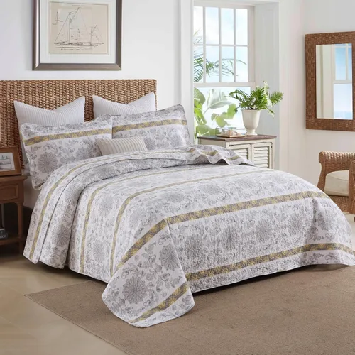 Miniatura 2 de Homzard - Juego de edredón de algodón tamaño King, a rayas, color gris, amarillo y blanco, ropa de cama ligera con dos fundas de almohada 05-2