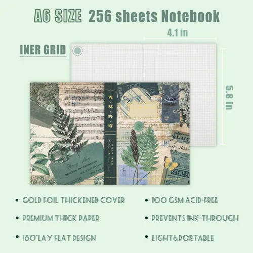 Miniatura 4 de Kit de Suministros para Scrapbooking, Kit de Scrapbook Estético Botánico Vintage para Bullet Journal Junk Journal A6 Cuaderno de Cuadrícula