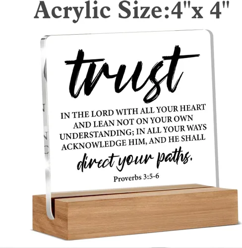 Miniatura 2 de Regalos de versículo bíblico cristiano para mujeres y hombres, letrero acrílico con frase de Proverbios Trust in The Lord Scripture con soporte