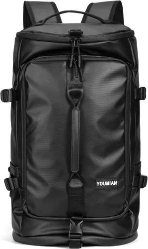 Miniatura 2 de Bolsa de lona con compartimento para zapatos, mochila de viaje para hombres y mujeres, impermeable para gimnasio, casco de motocicleta (negro)