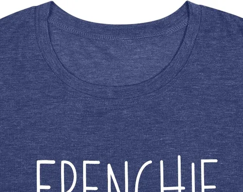 Miniatura 26 de Camiseta de manga corta con texto en inglés «Frenchie Mama», con estampado de letras para mujer, estilo casual