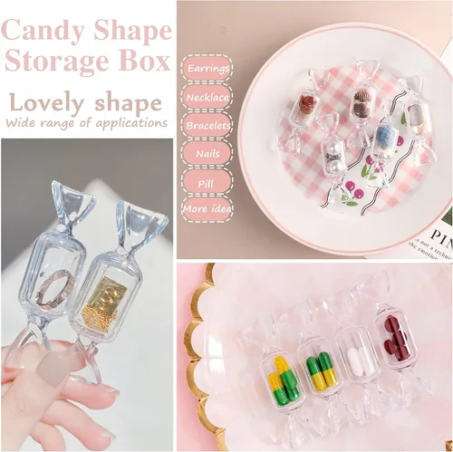 Miniatura 2 de Mini organizador de joyas, 10 piezas de caja de joyería en forma de caramelo, organizador de anillos con tapa, contenedor de plástico para dulces