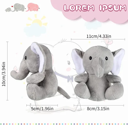 Miniatura 2 de Skylety 4 piezas de animales de peluche pequeños y lindos elefantes, animales del bosque suaves para baby shower, niños y niñas, revelación