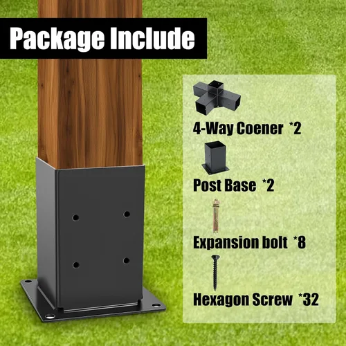 Miniatura 5 de Soportes para pérgola, kit resistente de 4 vías para pérgola y base de poste para madera de 4 x 4 (real 3.5 x 3.5 pulgadas), para cenadores