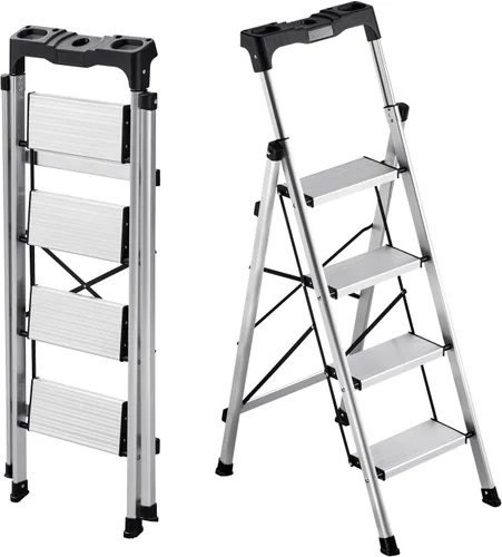 Miniatura 13 de VEVOR Escalera plegable de acero de 1 escalón de 330 libras de capacidad, altura ajustable, taburete antideslizante y resistente para adultos, niños