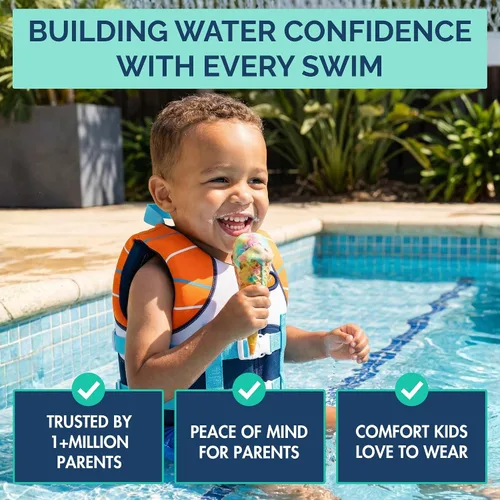 Miniatura 8 de Limmys Chaleco de natación para niños pequeños y niños: panel de espuma integrado, certificado CE, diseño galardonado aprobado por los padres, Azul
