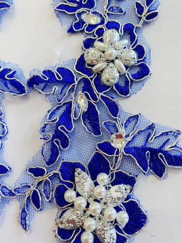 Miniatura 5 de Parches de tela de encaje fino bordados con diamantes de imitación bordados, decoración de vestido para coser en lentejuelas cuentas, accesorio