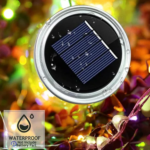 Miniatura 6 de Paquete de 2 tapas de luz solar para tarros de masón Luces solares impermeables con luces de hadas blancas cálidas, encendido/apagado automático
