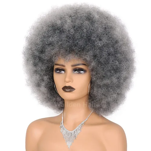Miniatura 11 de Pelucas afro de los años 70 para mujeres negras, sin pegamento, peluca rizada afro soplada, resistente al calor, pelucas sintéticas para uso diario