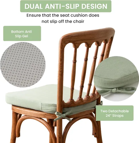 Miniatura 5 de Battilo - Cojines para sillas de comedor con lazos, almohadilla para silla de cocina para interiores y exteriores con respaldo antideslizante, cojín