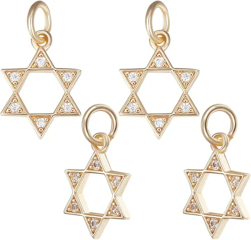 Beebeecraft 1 Box 16Pcs Star of David Charm Star Pendant Charms 14K Gold & Platinum Plated Brass Cubic Zirconia for Jewelry Making Necklace DIY