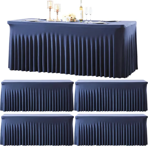 Miniatura 43 de Manteles de mesa de elastano azul bebé de 6 pies para mesas rectangulares, sin arrugas, rectangular, elástico, ajustable de 6 pies con falda
