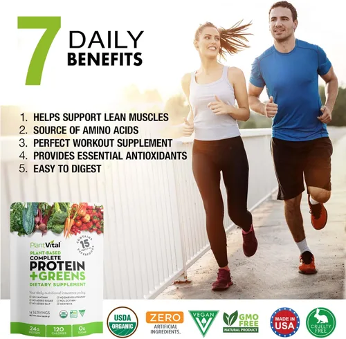 Miniatura 4 de Plantvital Proteína vegana orgánica sin sabor en polvo, 15 superalimentos, verduras y probióticos, proteína orgánica a base de plantas, todos