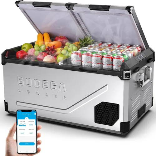 Miniatura 10 de BODEGA Refrigerador portátil de 12 V, refrigerador de acero inoxidable de 47 cuartos de galón con divisor extraíble para modos MAX/ECO de doble zona