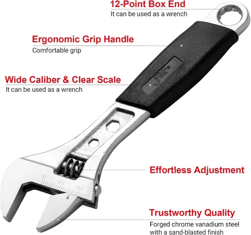 Miniatura 2 de Jetech Llave Ajustable de 6 Pulgadas con Mango Softgrip - Llave Inglesa Profesional con Apertura de Calibre Ancho