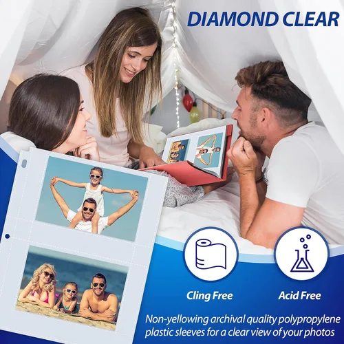 Miniatura 3 de Better Office Products Hojas de repuesto para álbum de fotos, 4 x 6 pulgadas, pesadas, de 3 anillos transparentes de diamante, 400 fotos en total