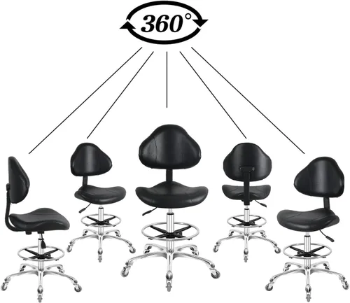 Miniatura 5 de Silla de dibujo giratoria con ruedas, ajustable, resistente (400 libras), soporte lumbar, silla de tareas para escritorio en casa, estudio, Negro